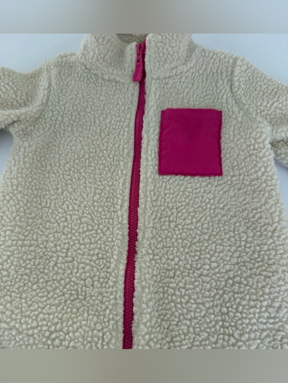 Carter’s Baby Girl 12M Sherpa Fleece One-Piece Jumpsuit Cream Pink Full Zip - Picture 7 of 13